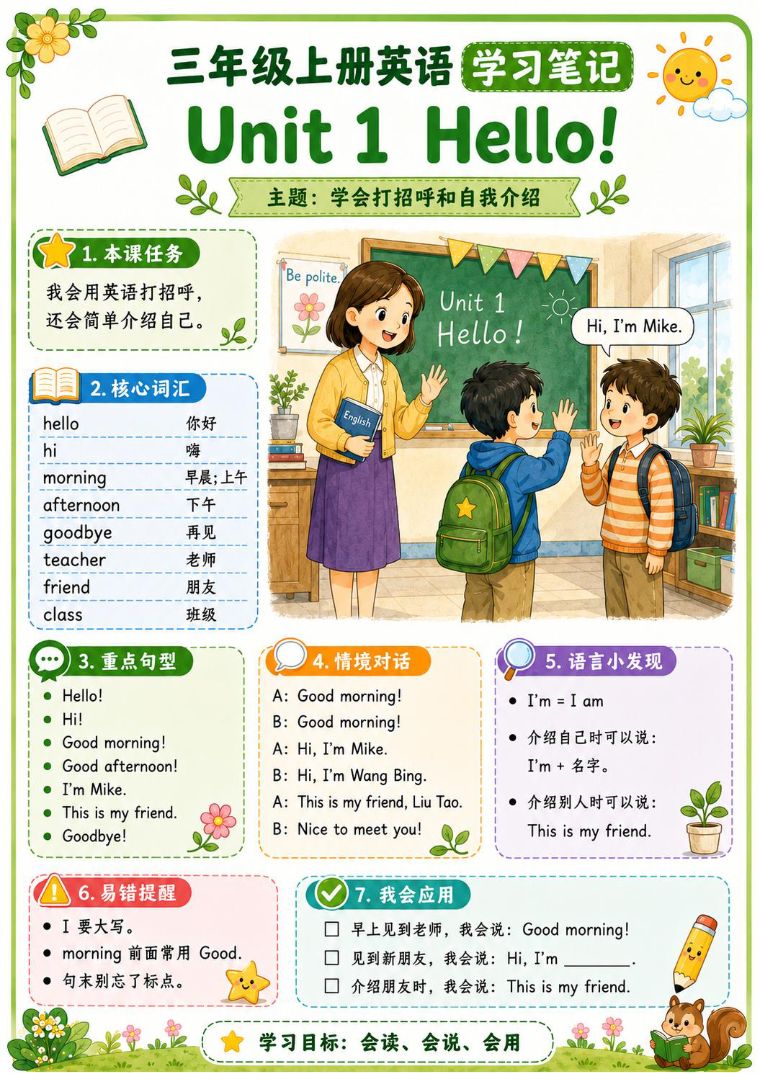 三年级上册英语学习笔记_译林版_全册资料预览第 1 页