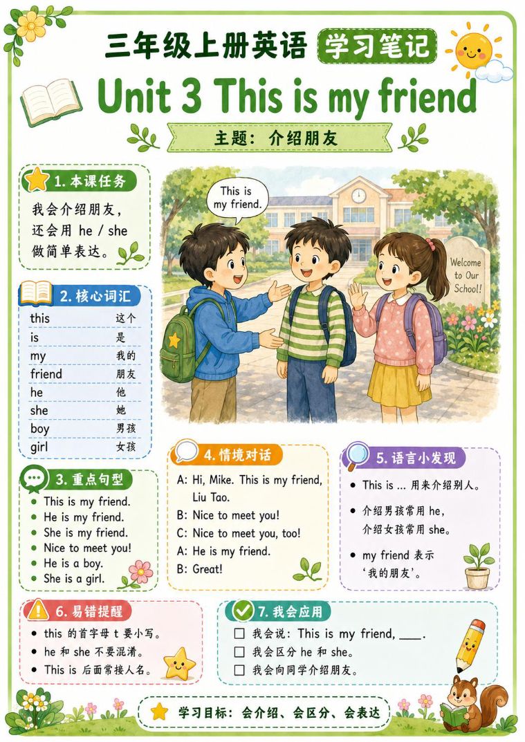 三年级上册英语学习笔记_译林版_全册资料预览第 3 页