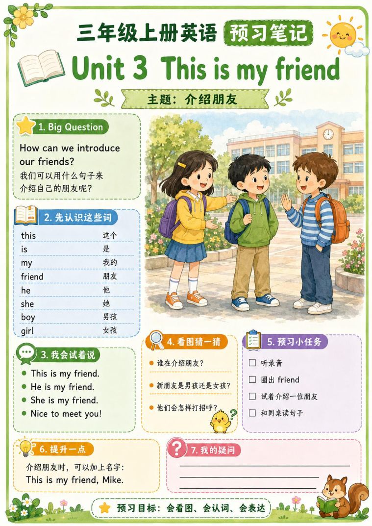 三年级上册英语预习笔记_译林版_全册资料预览第 3 页