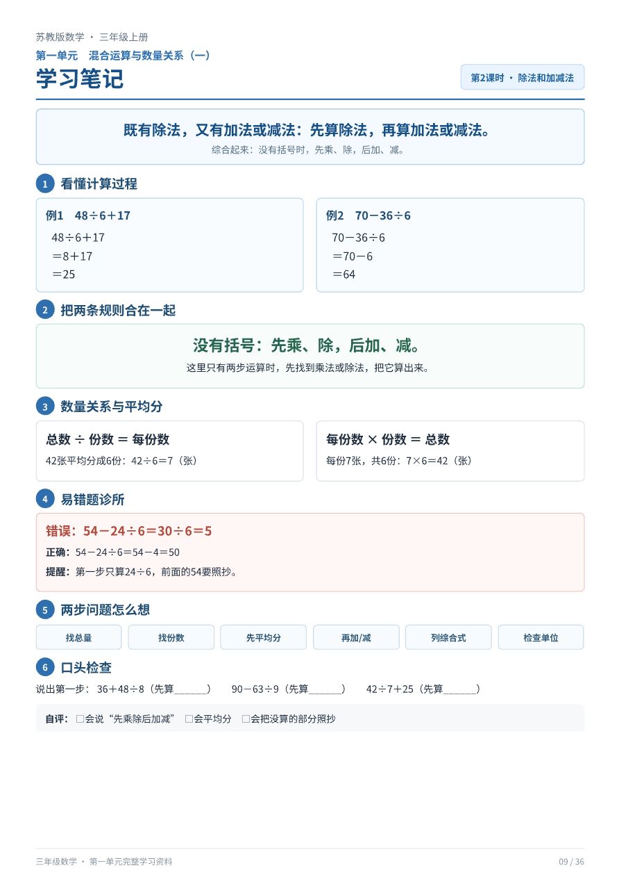 苏教版三年级上册数学_学习笔记册资料预览第 2 页