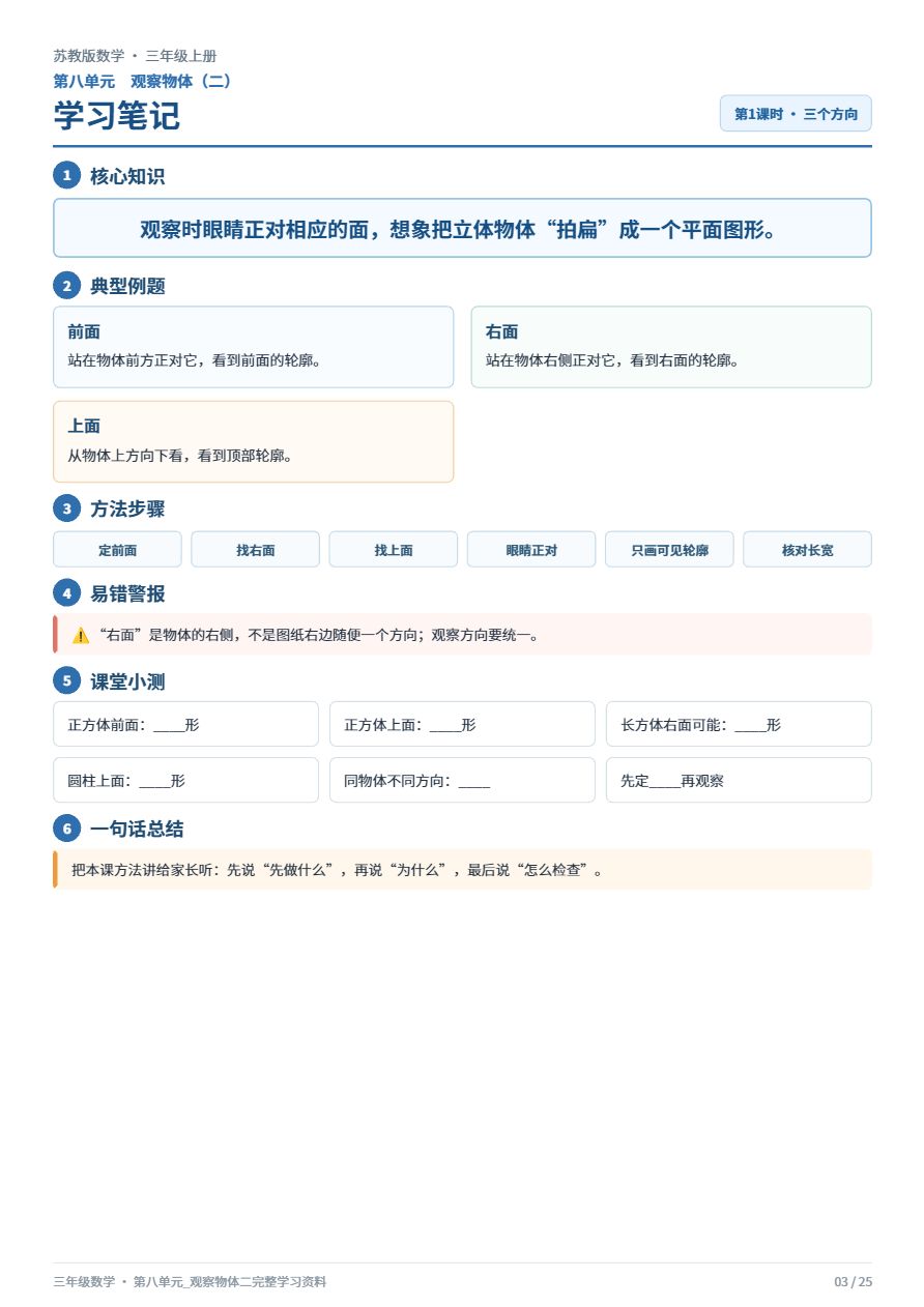 苏教版三年级数学_第八单元_观察物体二_完整学习资料资料预览第 3 页