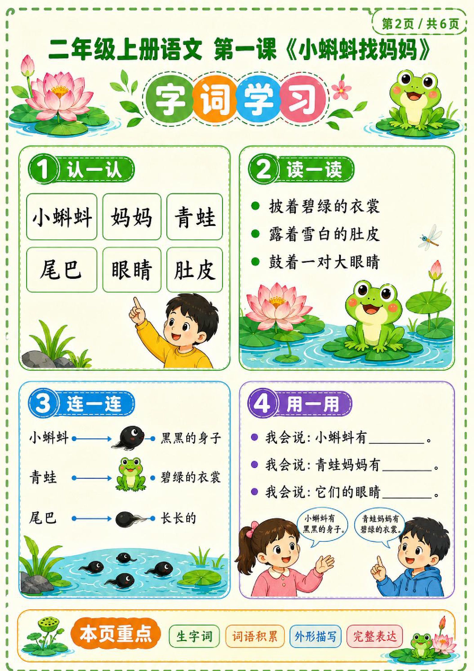 二年级语文第一课小蝌蚪找妈妈-预习-学习笔记资料预览第 2 页