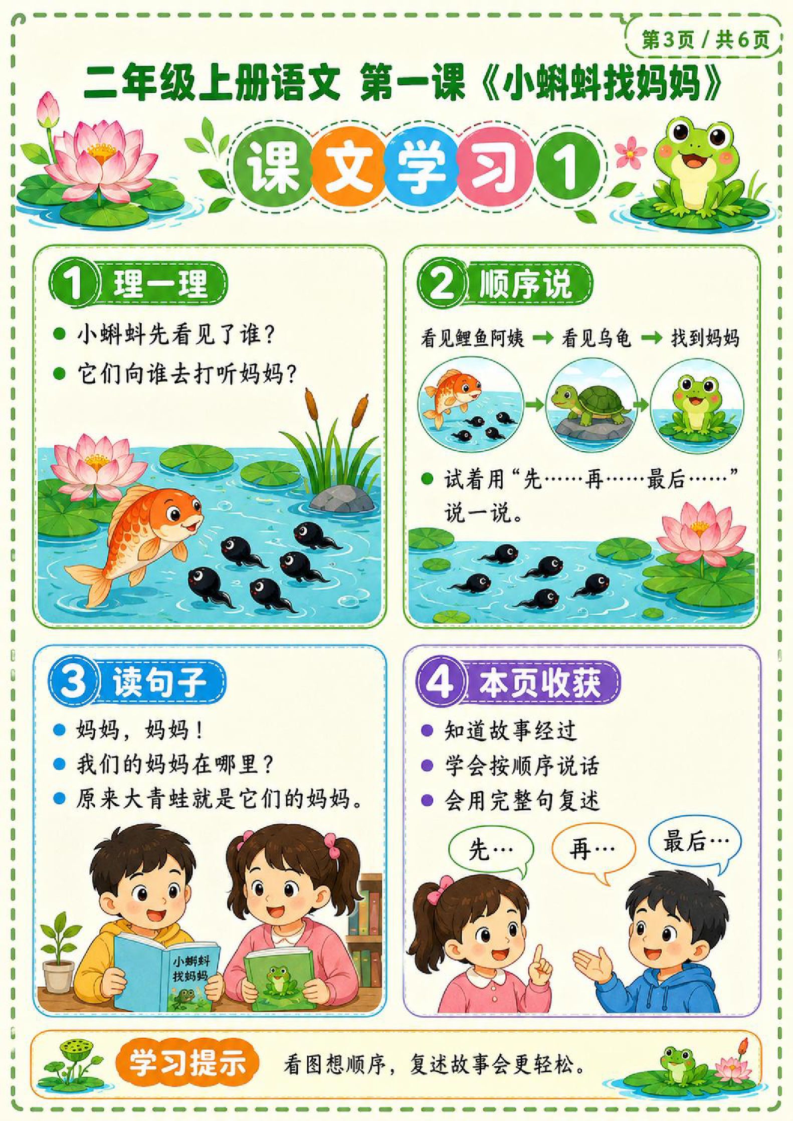 二年级语文第一课小蝌蚪找妈妈-预习-学习笔记资料预览第 3 页
