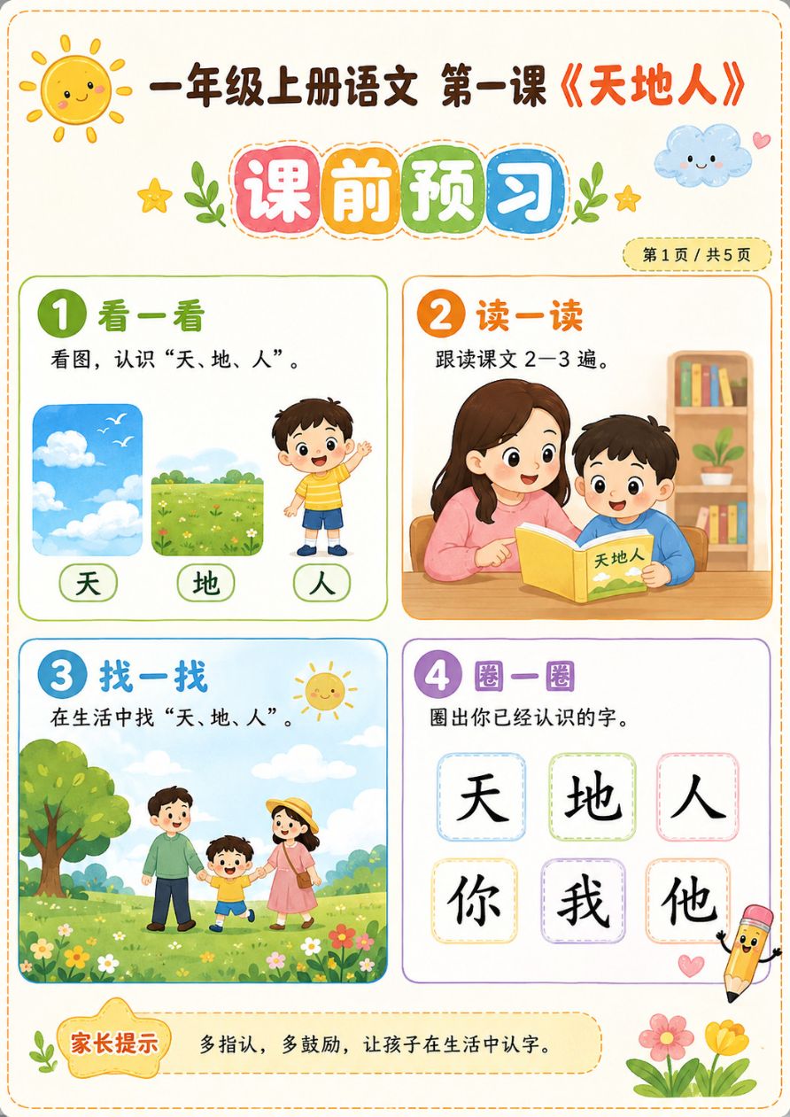 一年级语文预习-学习-练习册1资料预览第 1 页