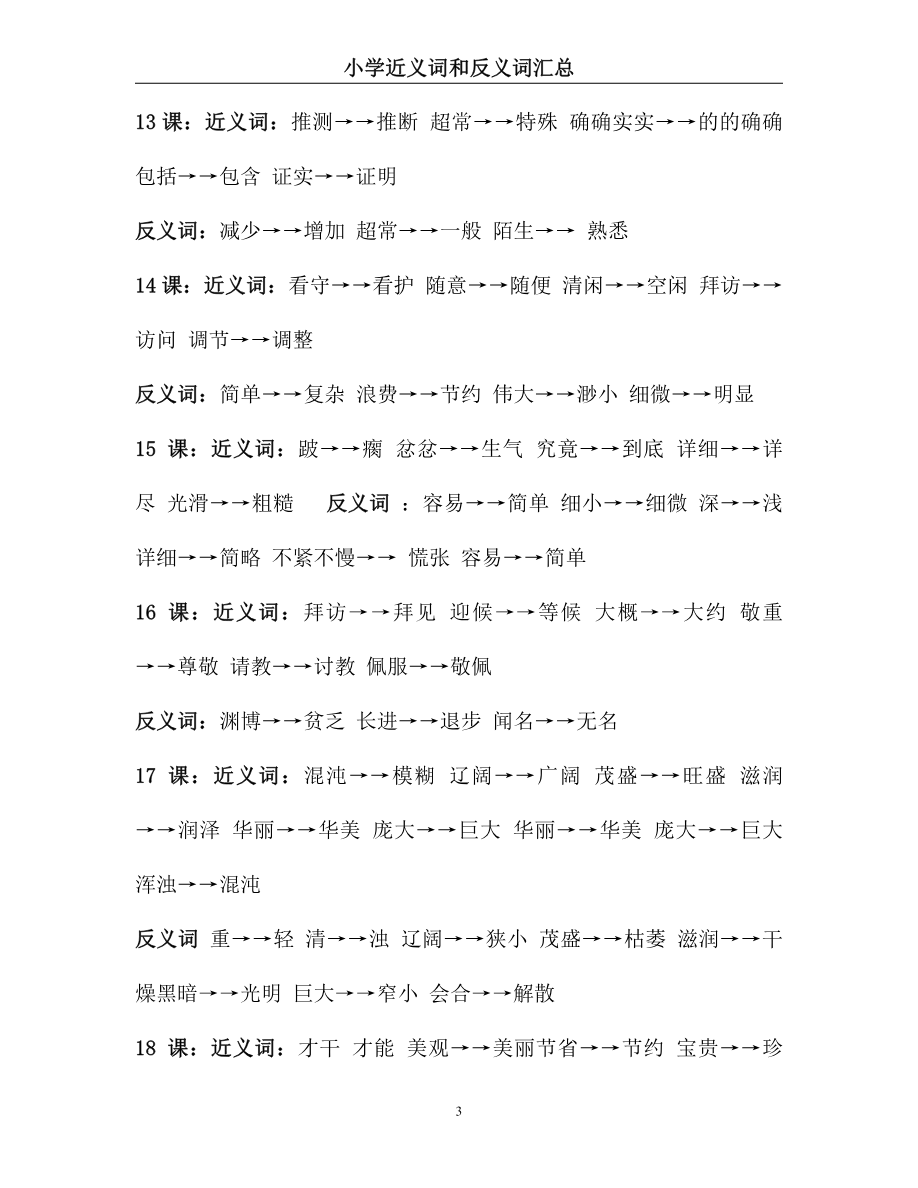 小学阶段必知的常用近反义词汇总资料预览第 3 页
