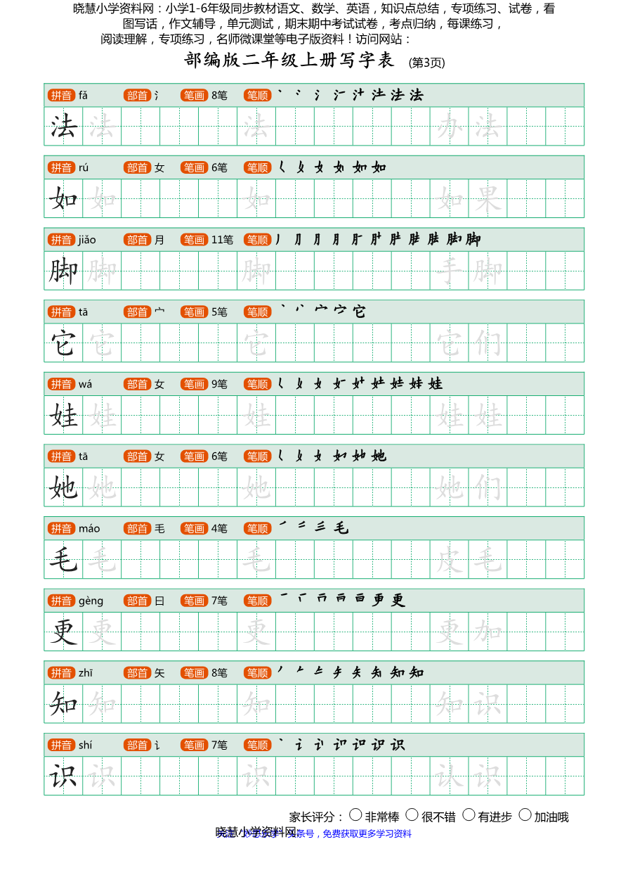 部编版-二年级上册写字表25页资料预览第 3 页
