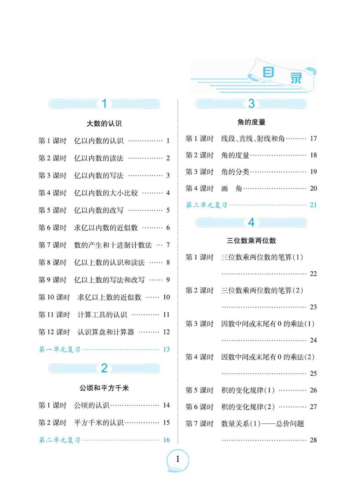 人教数学四年级上册口算题卡资料预览第 1 页