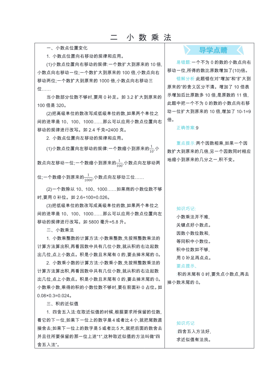 五年级上册数学冀教版知识要点资料预览第 2 页