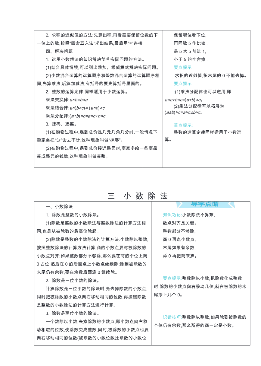 五年级上册数学冀教版知识要点资料预览第 3 页