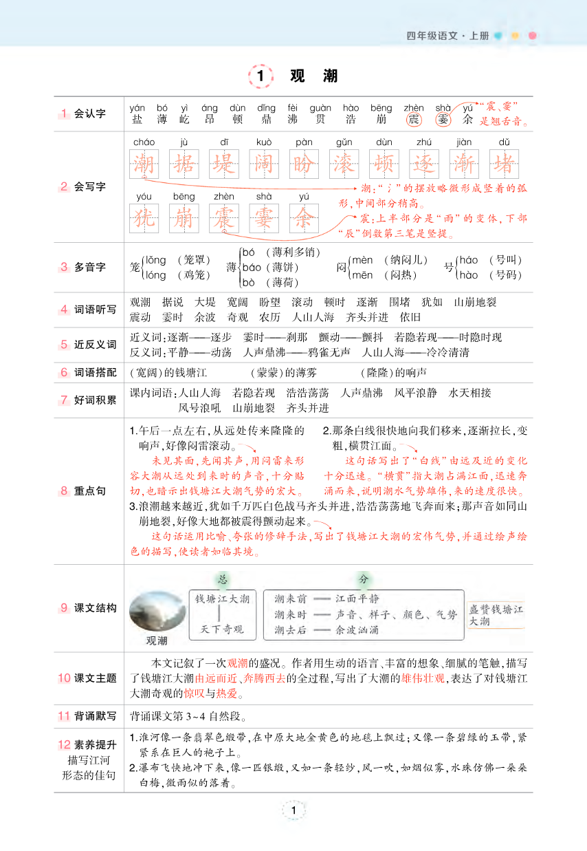 四年级状元语文笔记(背记清单)资料预览第 1 页