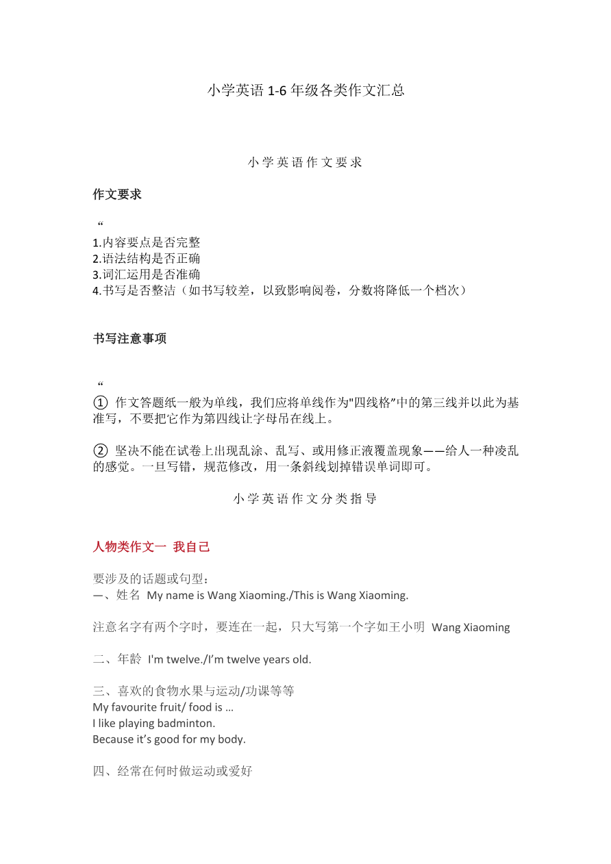 小升初考试专项:小学英语1-6年级各类作文汇总资料预览第 1 页