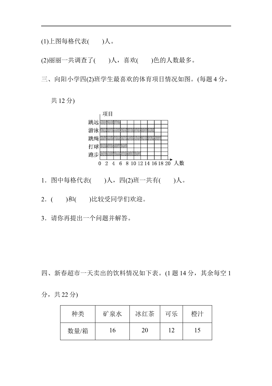 人教版四年级数学上册单元测试试卷-第7单元-条形统计图+答案-第七单元过关检测卷资料预览第 3 页