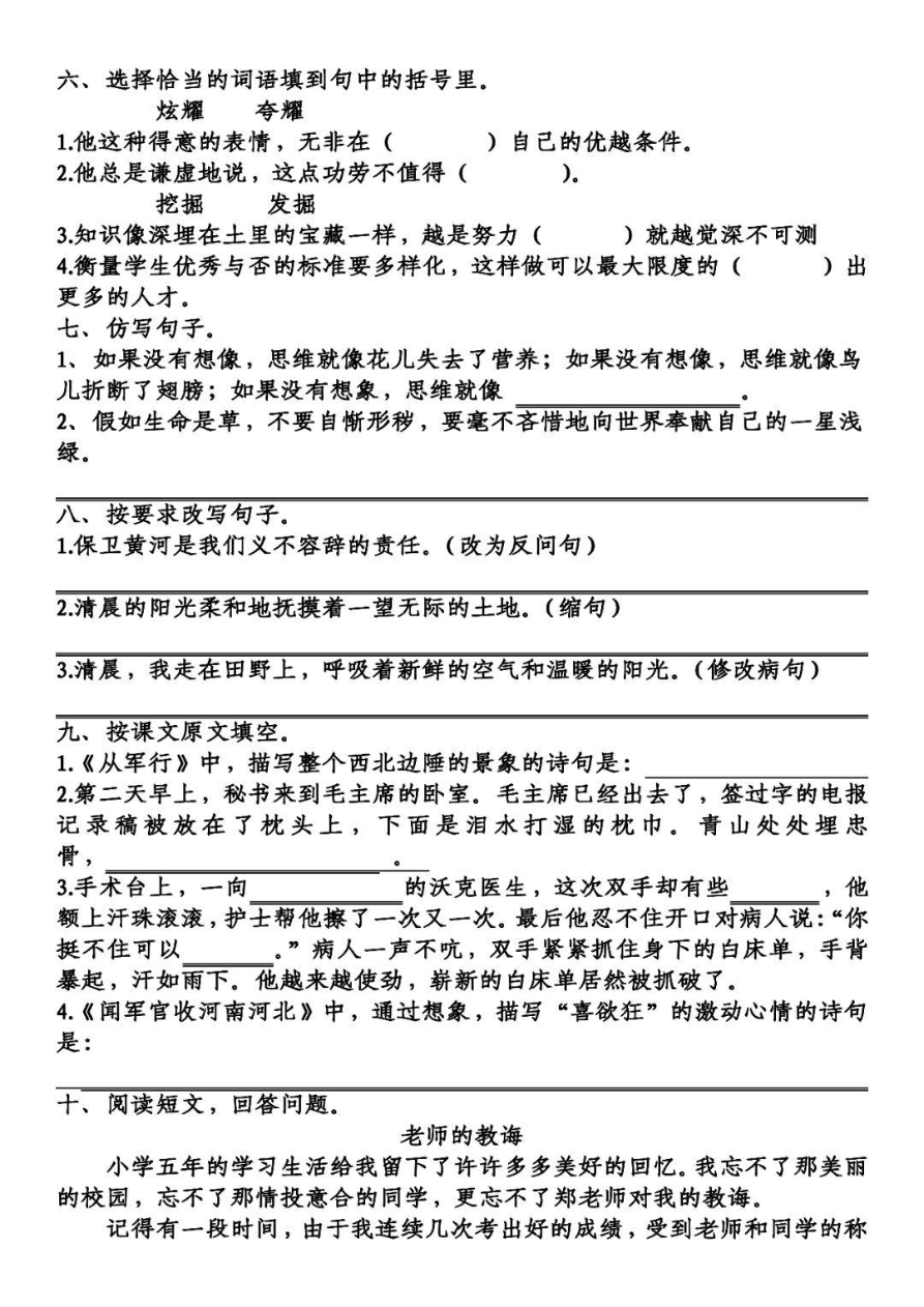 统部编版五年级下册第4单元基础知识复习卷资料预览第 2 页