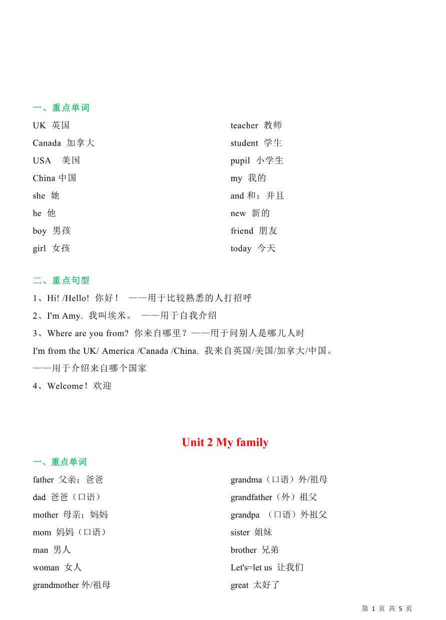 三年级下册人教版PEP英语寒假预习单词及短语资料预览第 1 页