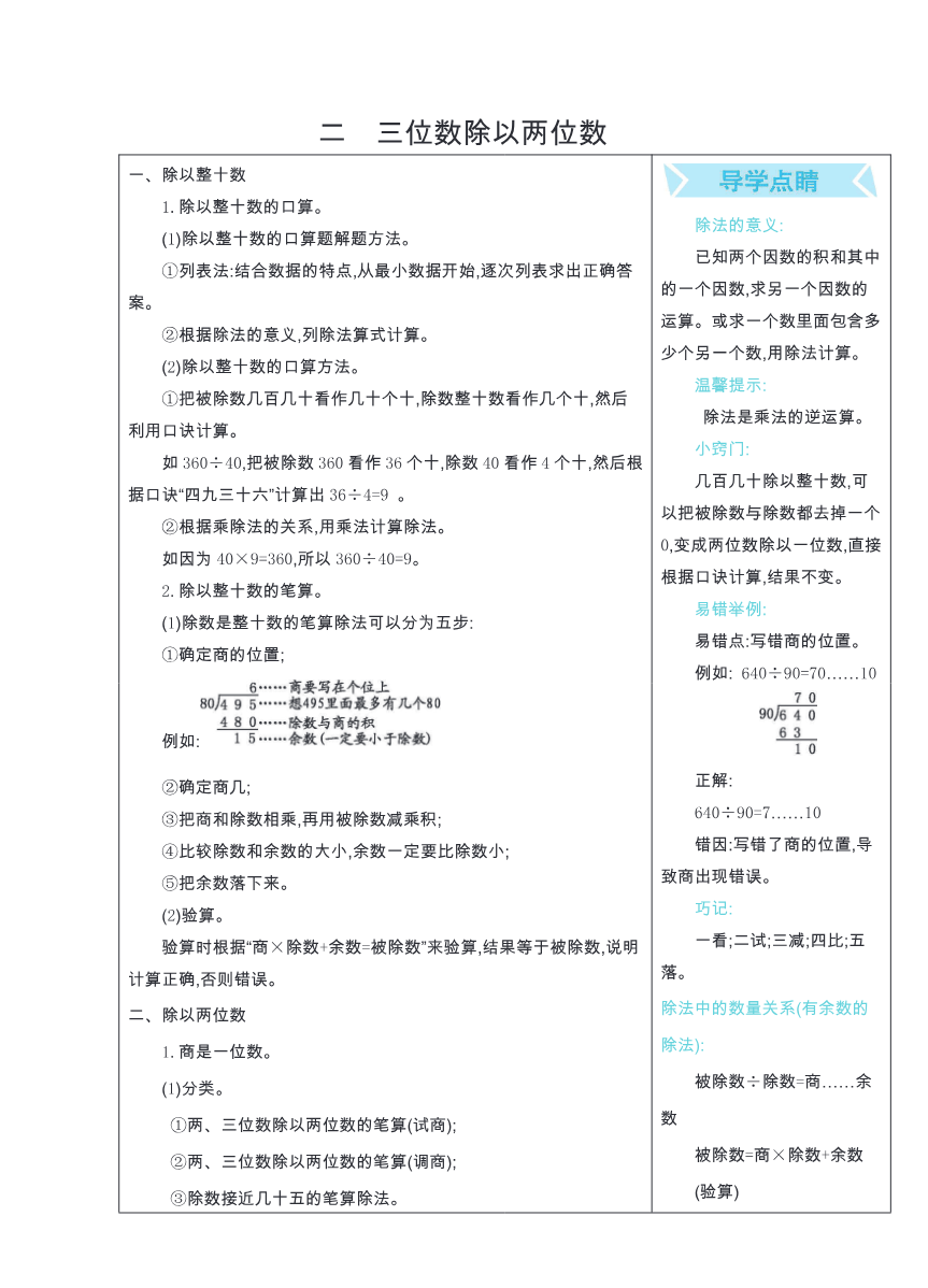 四年级上册数学冀教版知识要点资料预览第 2 页