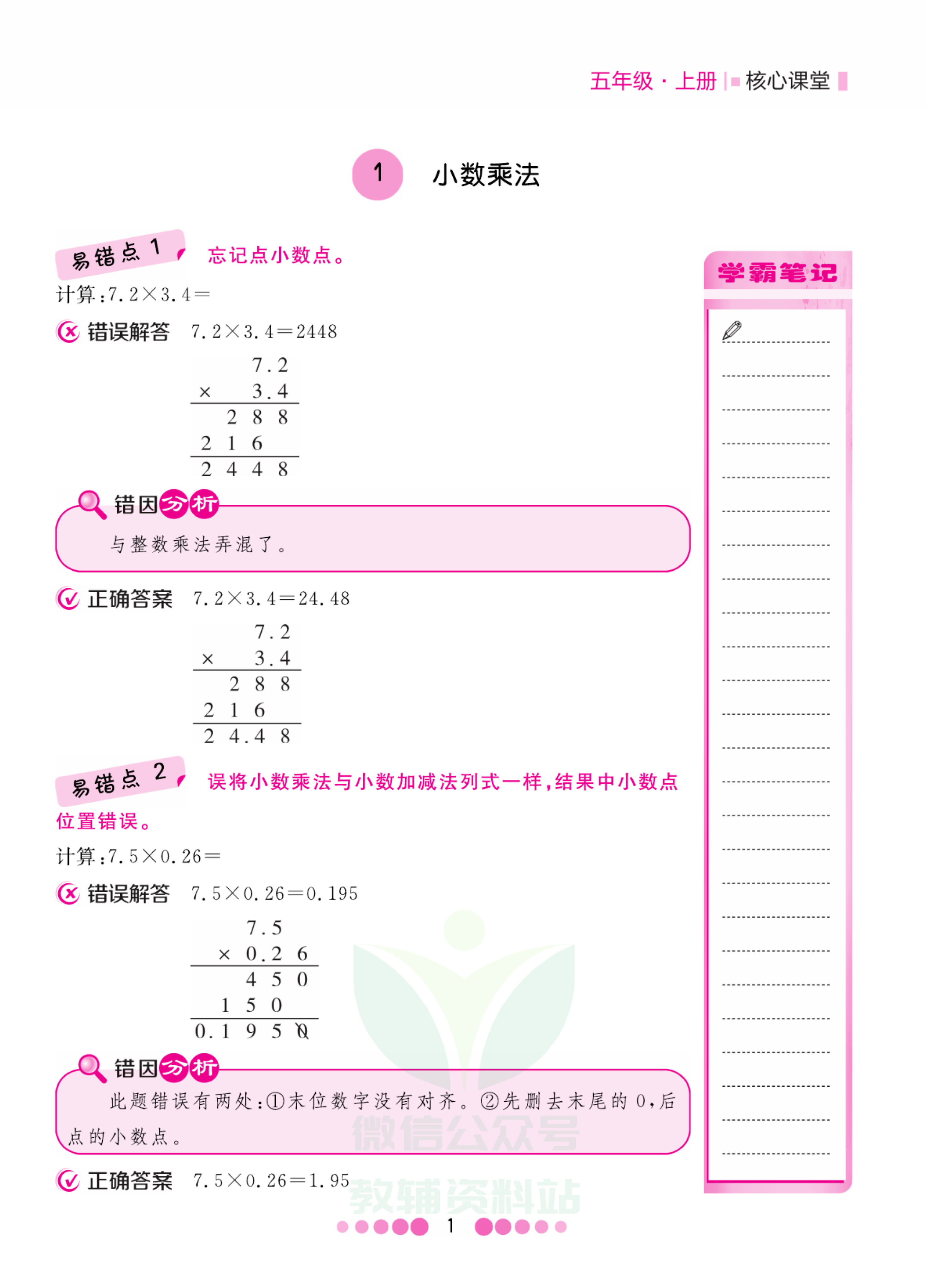 五年级上册数学人教版易错清单资料预览第 1 页