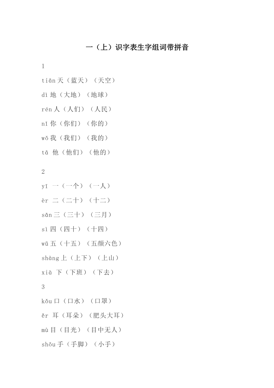 识字表生字组词带拼音资料预览第 1 页