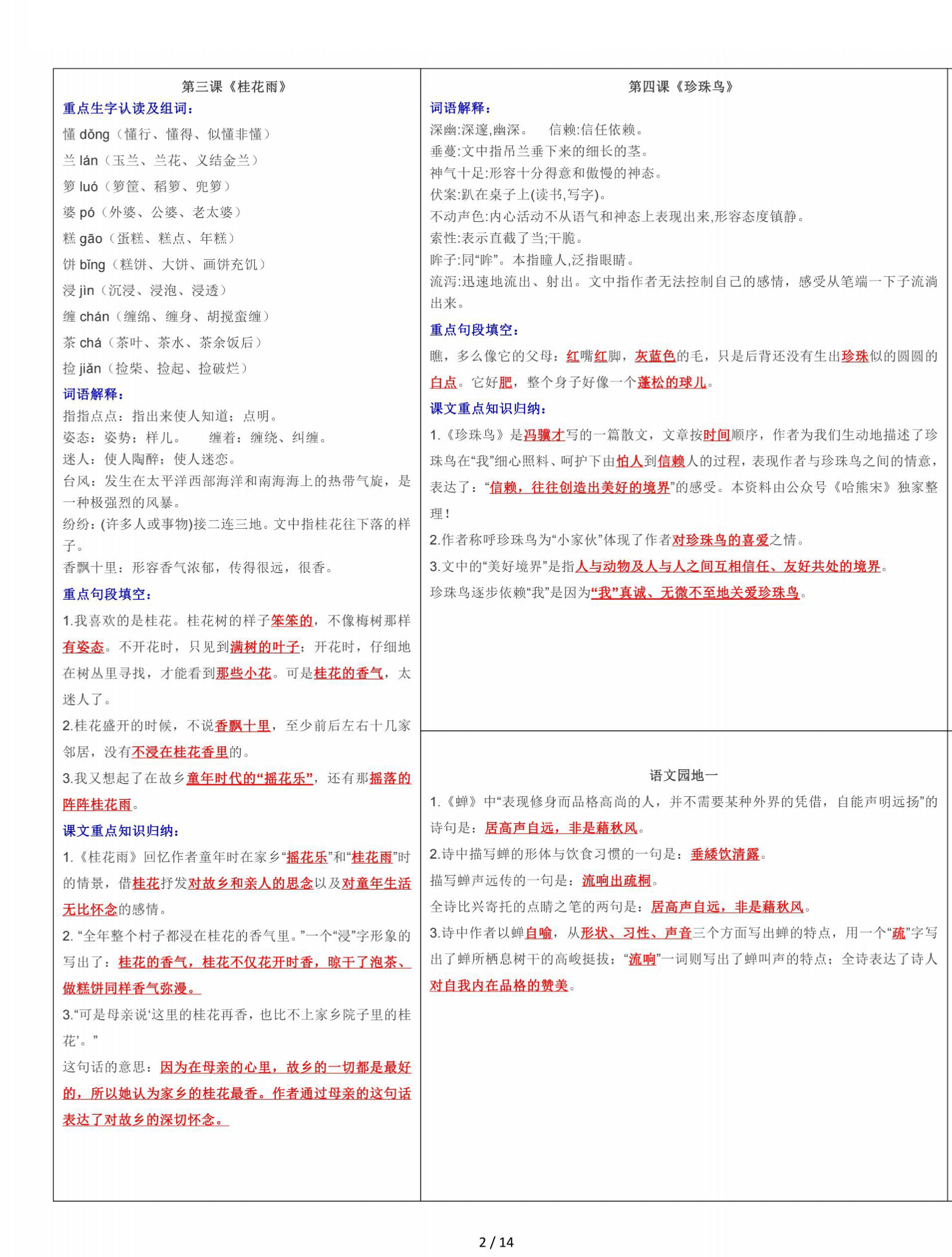 五上语文知识点【课课贴】(14页)资料预览第 2 页