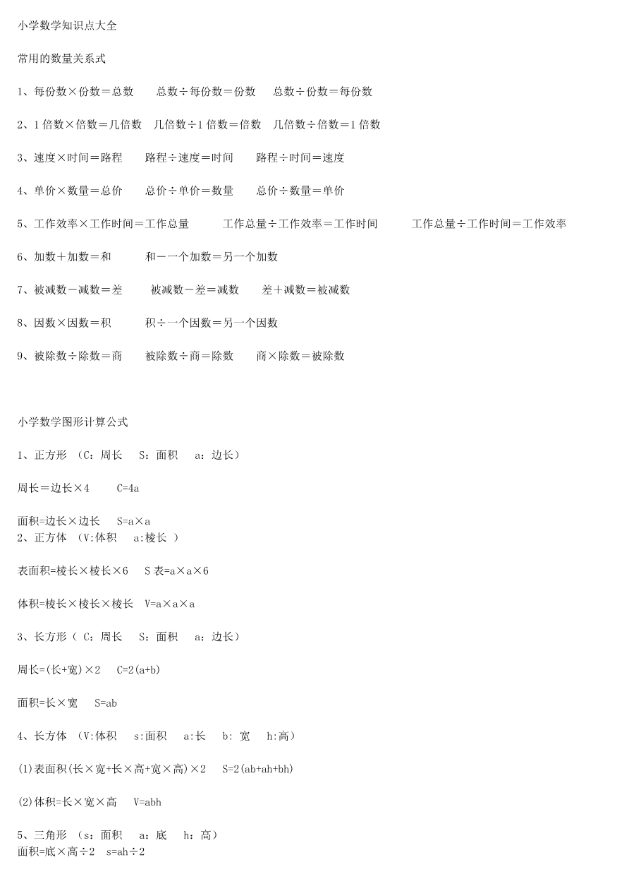 数学老师精心整理,小学数学知识点全在这了,吃透它们,来年考试拿高分!资料预览第 1 页