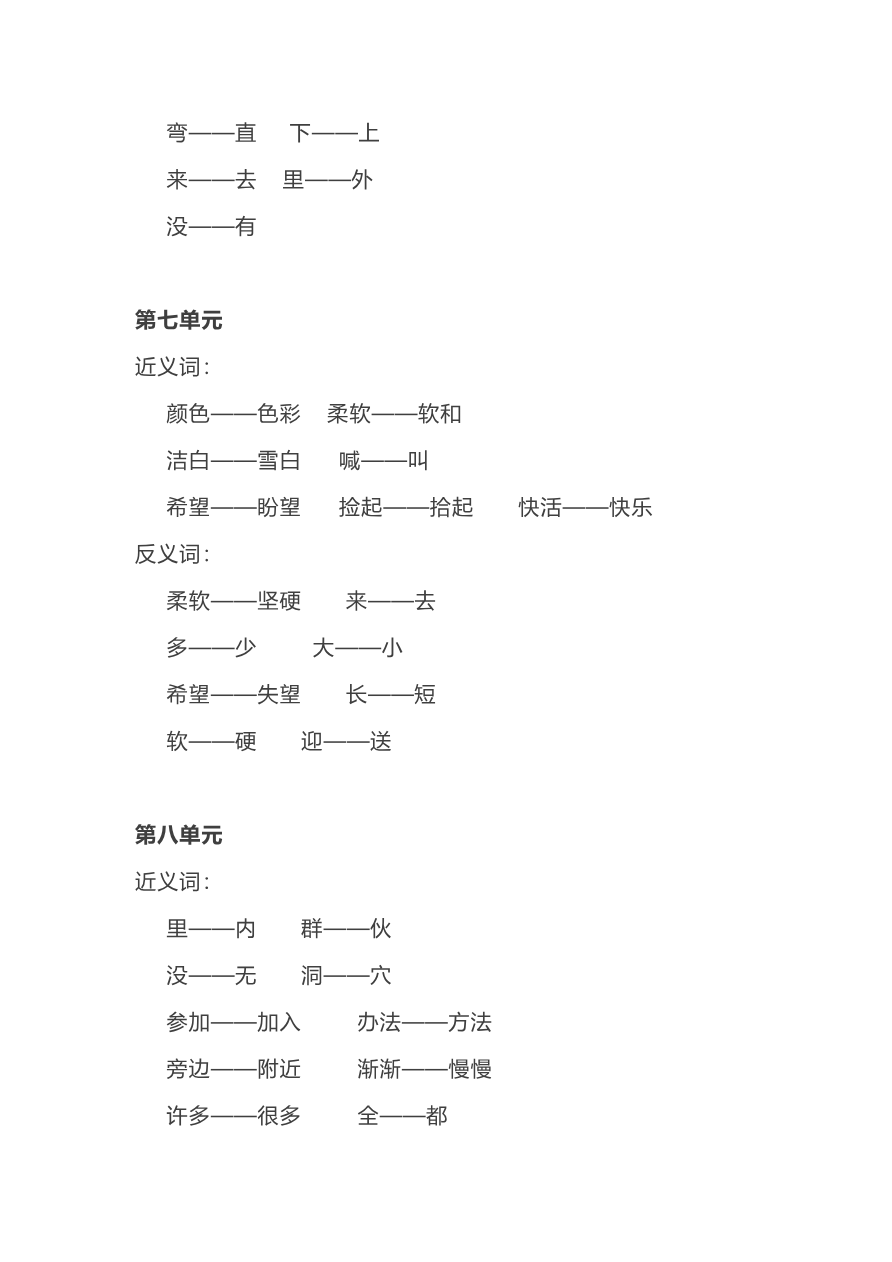 各单元近反义词汇总资料预览第 3 页