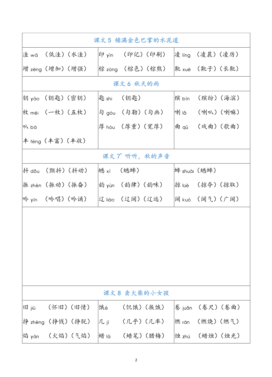 部编版三年级(上册)语文识字表生字组词资料预览第 2 页